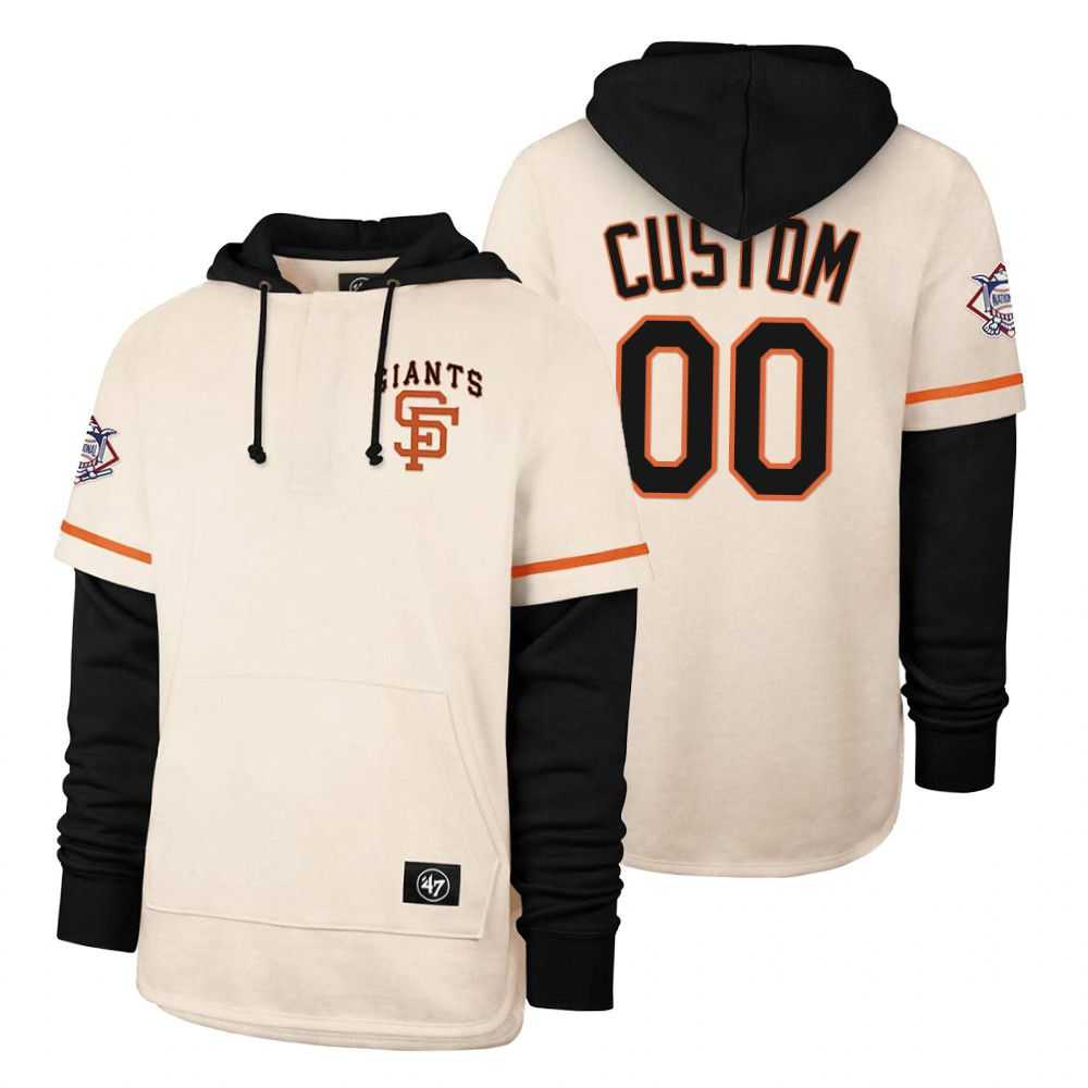 Men San Francisco Giants 00 Custom Cream 2021 Pullover Hoodie MLB Jersey